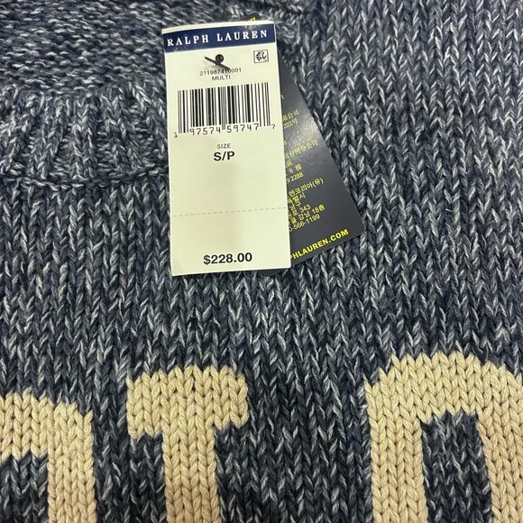 NWT Polo Ralph Lauren Logo Intarsia Pullover in Denim Marl - Small - Picture 6 of 8